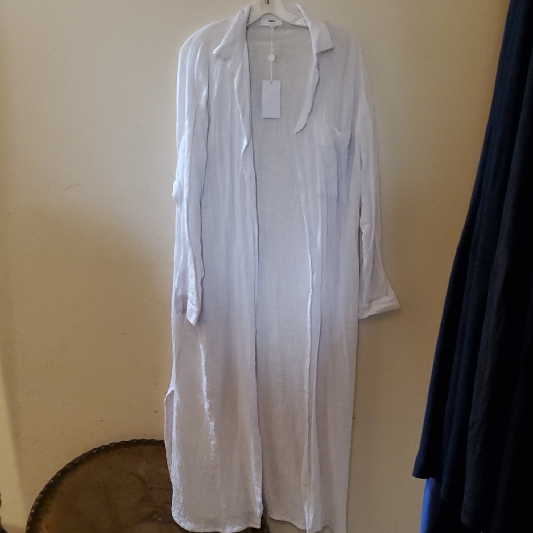Long White Button-Up Duster